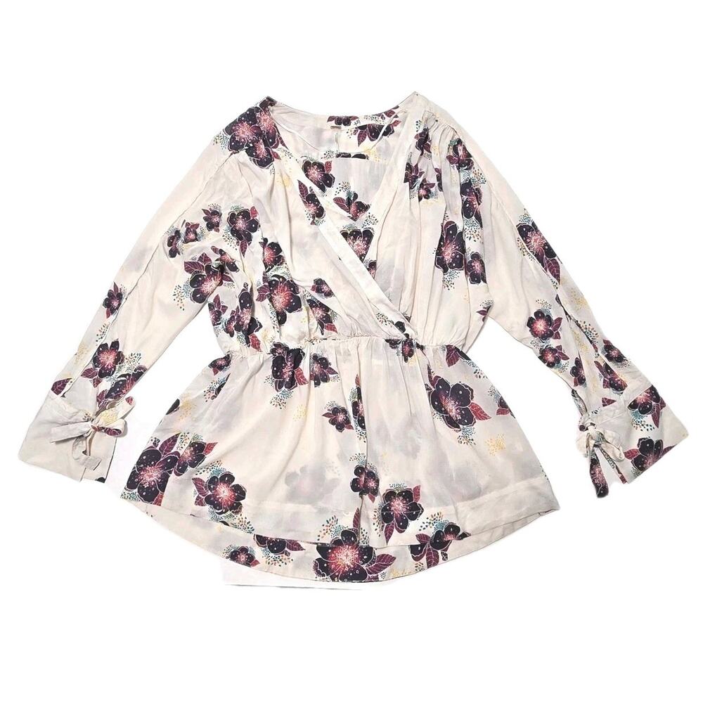 Free People Tuscan Dreams Tunic Floral Print White Long Sleeve Top Size M